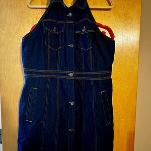 Denim Halter Mini Dress - Dark Blue